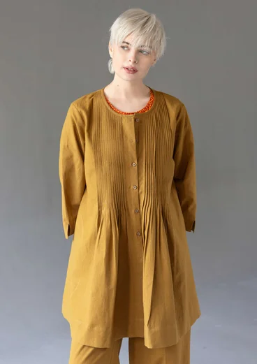 Cotton/linen smock blouse with pintucks - brass