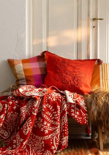 Stickat kuddfodral "Owl" i lammull - kopparröd