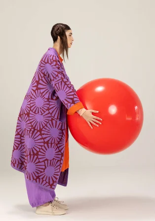 Lang strikkejakke «Midori» i økologisk bomull - lilla kosmos