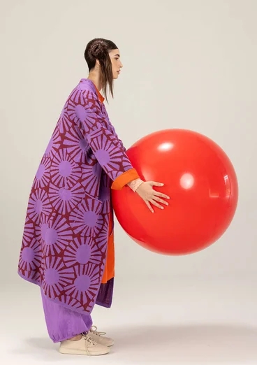 Lang strikkejakke «Midori» i økologisk bomull - lilla kosmos