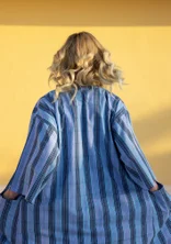 Kimono à carreaux "Coimbatore" en coton biologique - bleu pigeon