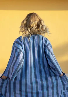 Kimono à carreaux "Coimbatore" en coton biologique - bleu pigeon