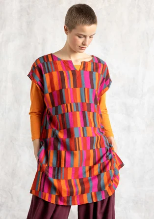 “Rut” woven viscose/linen tunic - parrot red/patterned