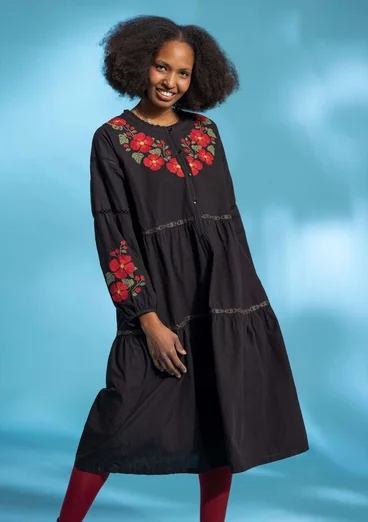 Vävd klänning "Åland" i ekologisk bomull - svart