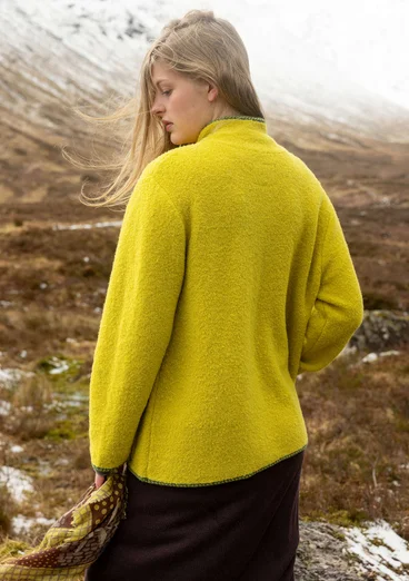 Gestrickte Jacke „Sälen“ aus Wollbouclé - limettengrün