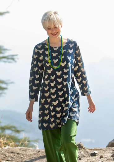 “Agda” patterned tunic in organic cotton/modal - indigo