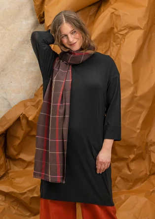 “Kari” woven cotton/wool scarf with a check pattern - dark aubergine
