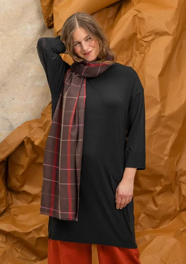 “Kari” woven cotton/wool scarf with a check pattern - dark aubergine