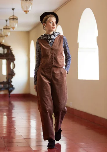 Pantalon en velours côtelé de coton biologique/élasthanne - châtaigne