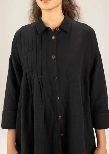 “Hinata” woven organic cotton/linen dress - black