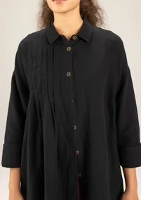 “Hinata” woven organic cotton/linen dress - black