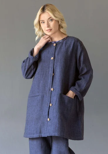 Longline, garment-washed woven linen jacket - ink blue