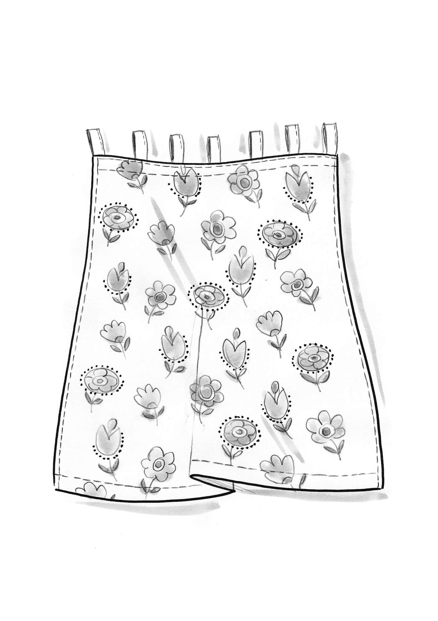 “Tulipanaros” short curtain in organic cotton flax blue