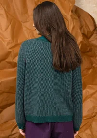 Gestreifte, gepunktete oder einfarbige Strickjacke „Wilma“ aus Lammwolle - dunkeljaspis-gemustert