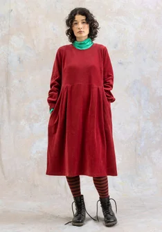 “Cornus” velour dress in organic cotton/recycled polyester - agate red