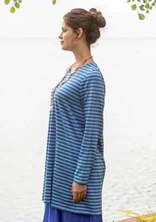 Stribet jerseytunika i økologisk bomuld - svart indigo