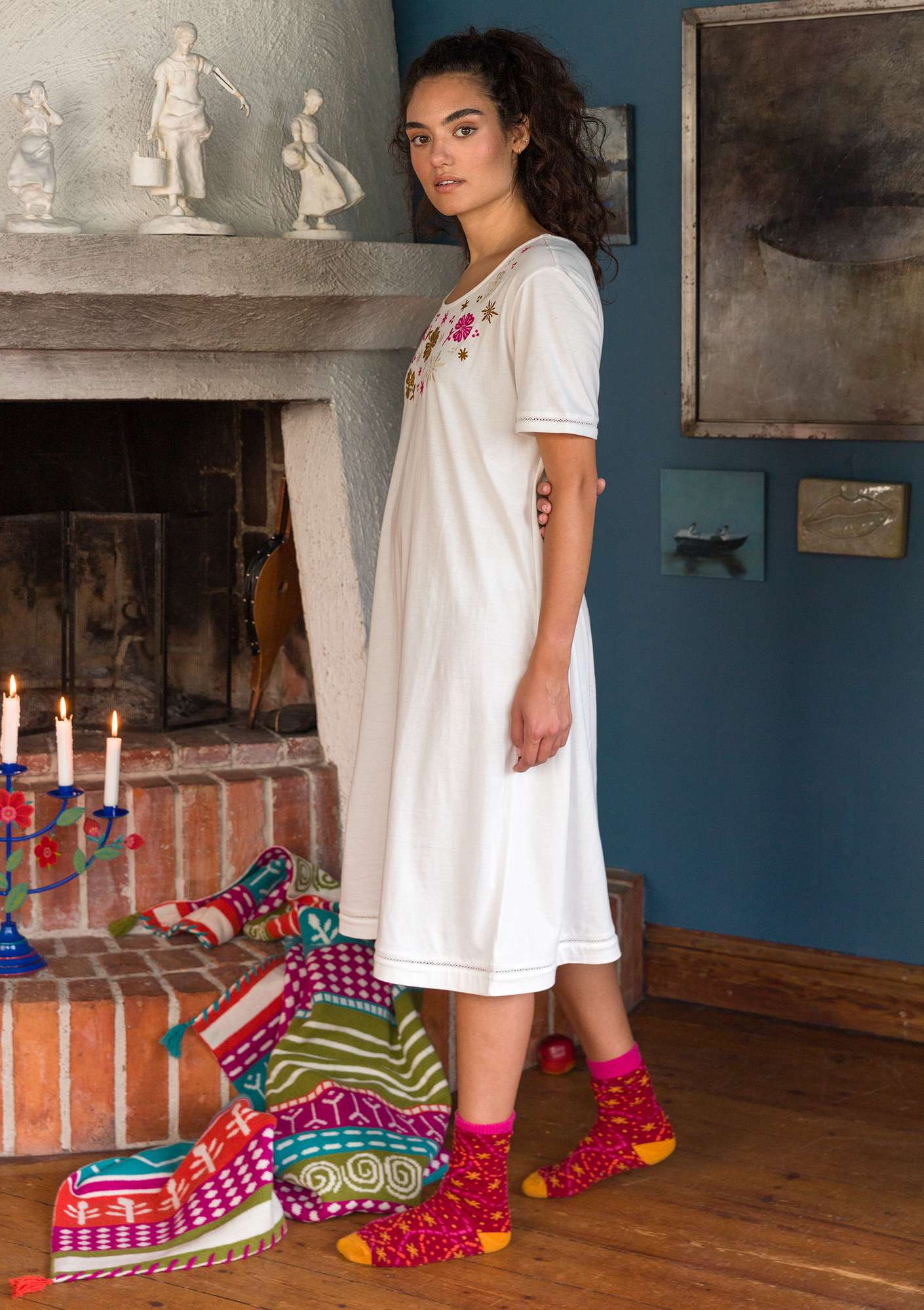 “Athenea” nightgown in organic cotton unbleached thumbnail