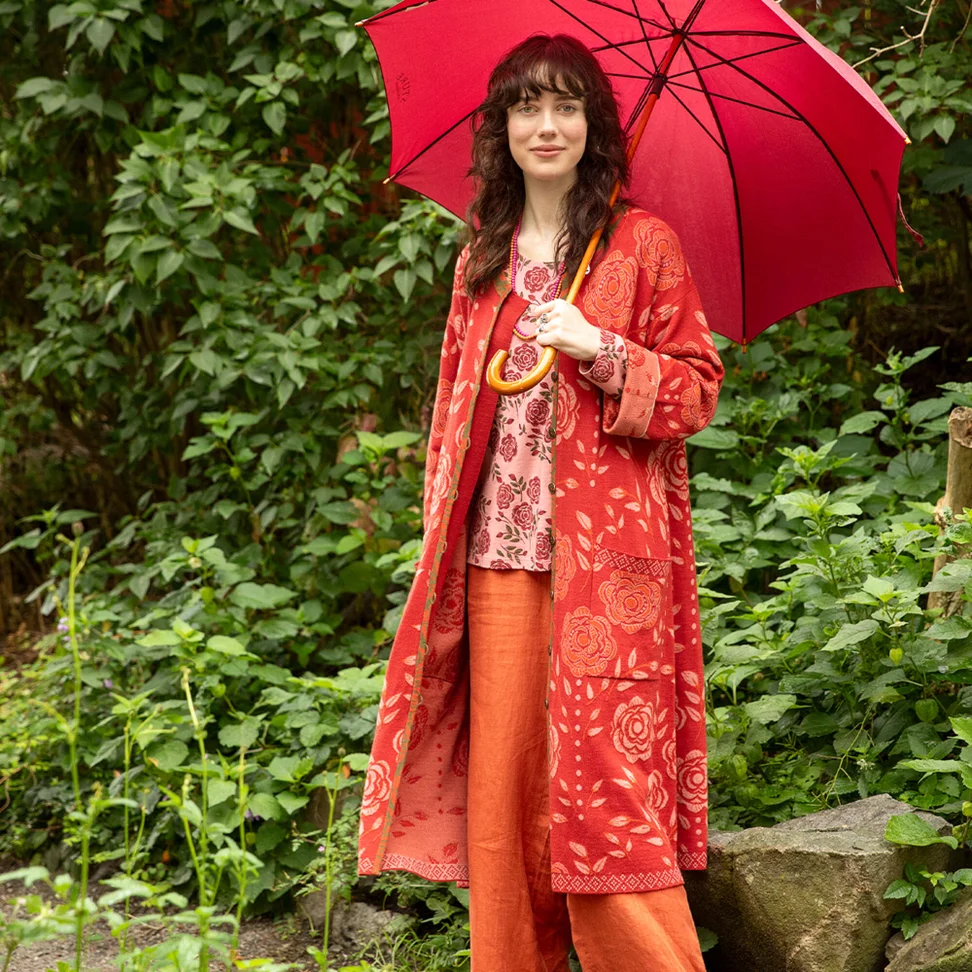 “Bulgaria” knit coat in wool and organic/recycled cotton - rosewood