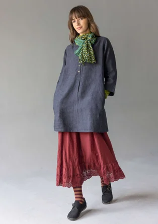 “Sylvi” check/solid-colour linen blouse - black