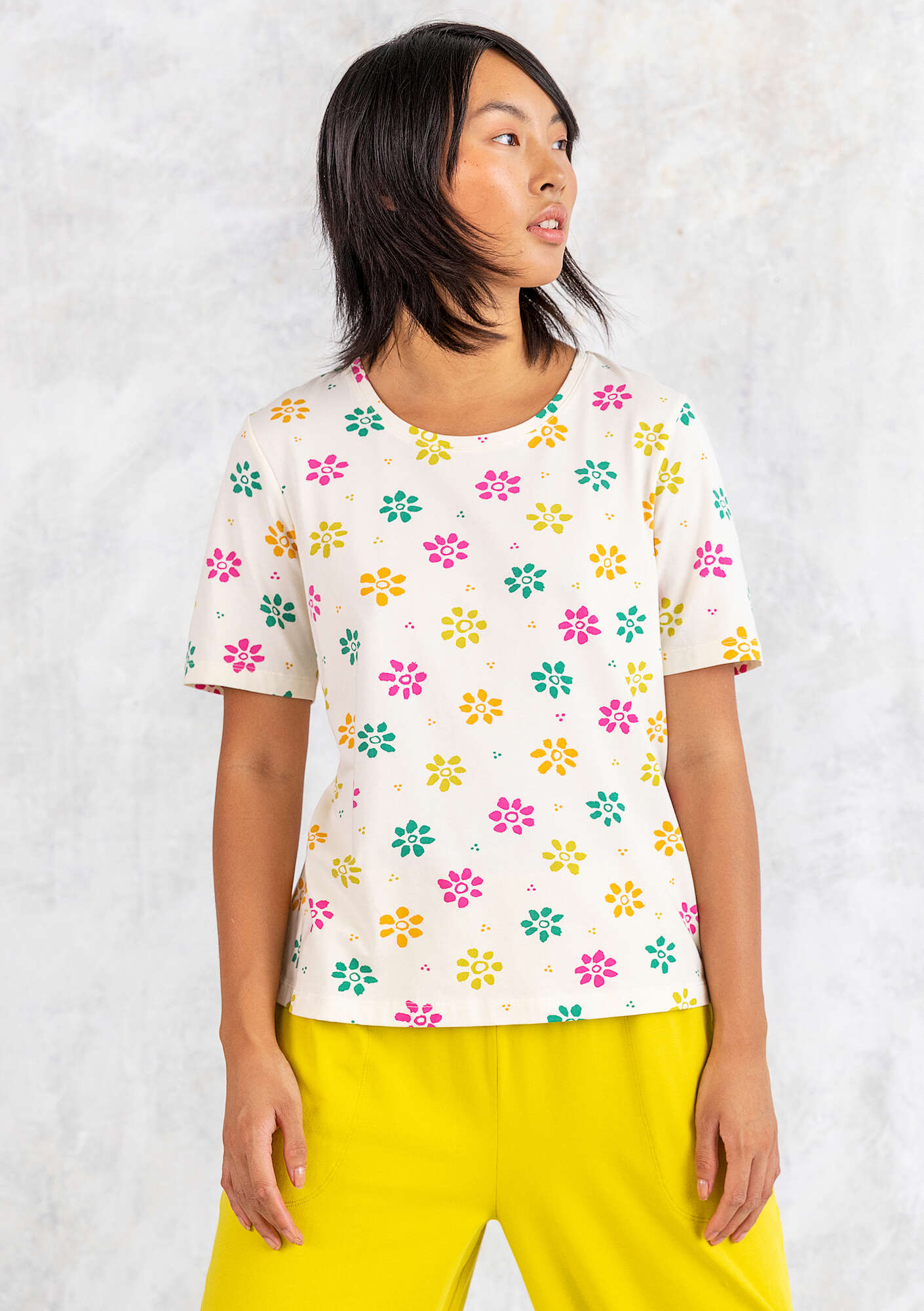 “Ester” T-shirt in organic cotton/spandex multicolored/patterned