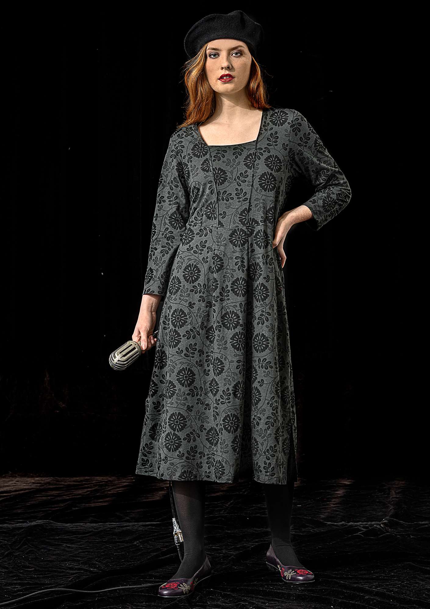“Piaf” jersey dress in organic cotton/linen dark ash grey thumbnail