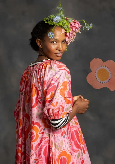 Vævet kjole "Great Rose" i økologisk bomuld/silke - lys pudderrosa