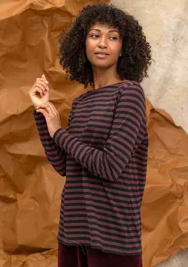Striped, long-sleeve, organic cotton top - black/aubergine