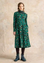 “Frida” patterned/solid-colour organic cotton jersey dress - light bottle green/patterned