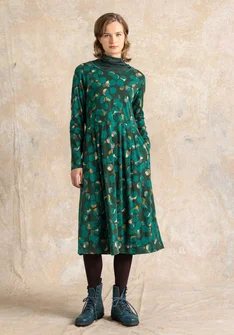 “Frida” patterned/solid-colour organic cotton jersey dress - light bottle green/patterned