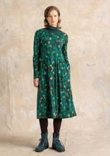 “Frida” patterned/solid-colour organic cotton jersey dress - light bottle green/patterned