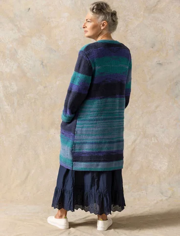 “Ella” long cardigan in wool/organic cotton - himmelsbl