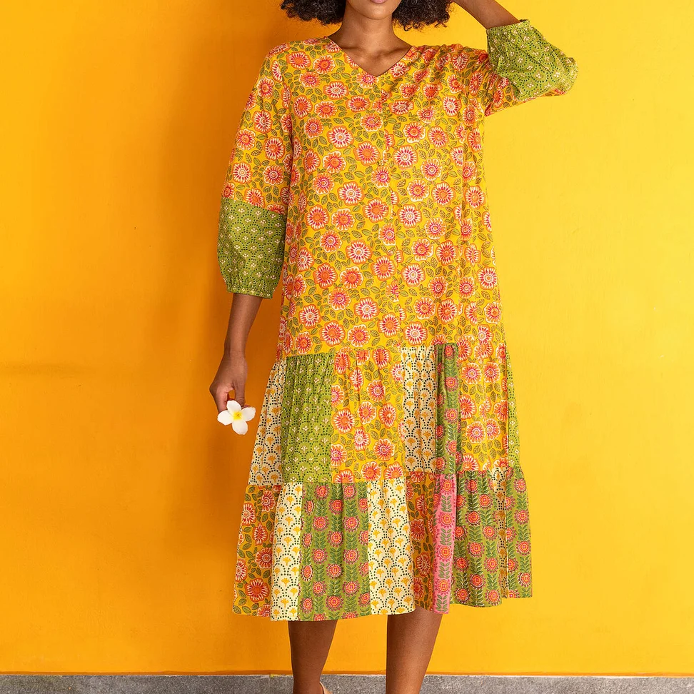 “Sona” woven dress in organic cotton - mango