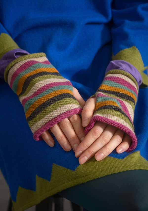 Wool/cotton fingerless gloves multicoloured