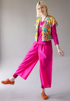 “Paris” woven organic cotton/silk trousers - dark peony