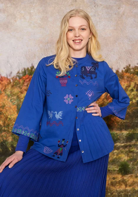 Blouse brodée "Skåne" en coton biologique - bleu brillant