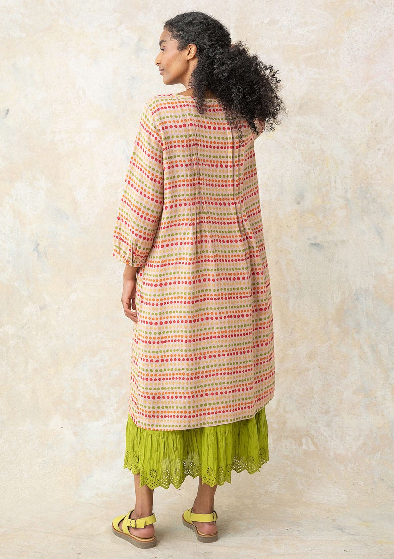 Vevd kjole «Lillian» i lin rosa sand/mønstret