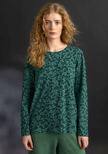 Tricot top "Ylva" van biologisch katoen/elastaan - malachiet/dessin