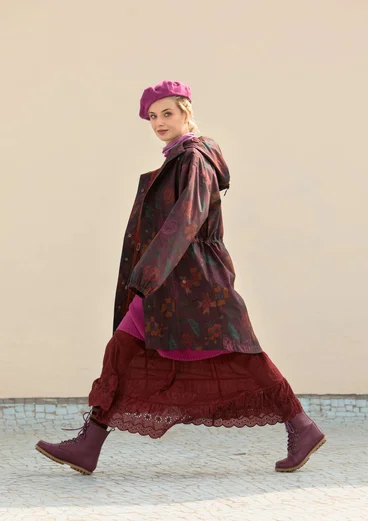 Solid-colour underskirt with organic cotton lace - dark agate red