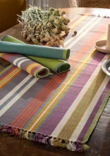 Striped table runner in organic cotton - graphite