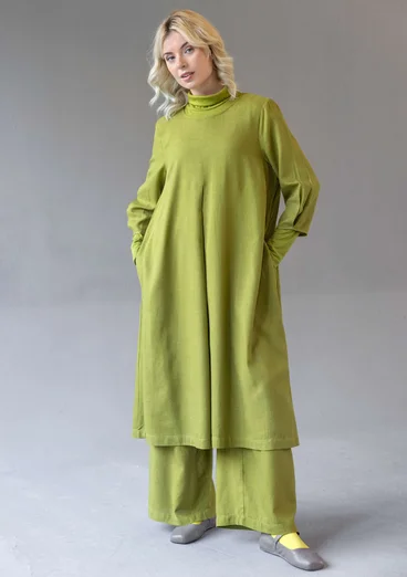 “Elin” dotted/solid-colored dress in viscose/linen - green pepper