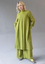 “Elin” dotted/solid-colour viscose/linen dress - green pepper