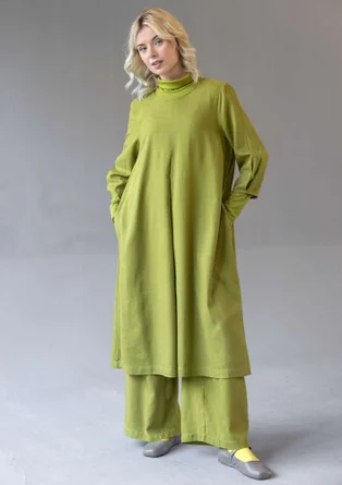 “Elin” dotted/solid-colored dress in viscose/linen - green pepper