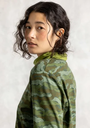 “Mona” organic cotton/elastane jersey top - forest green/patterned