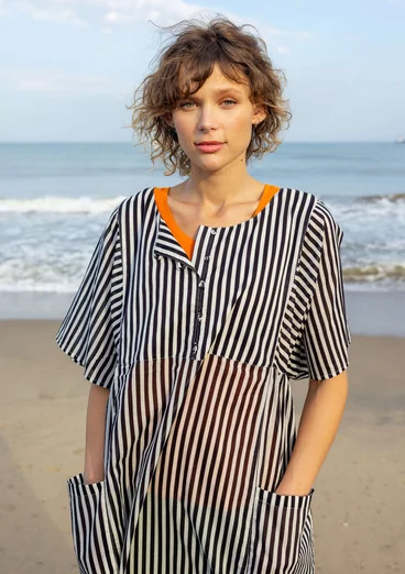 “Reflexions” woven organic cotton dress - black/light ecru