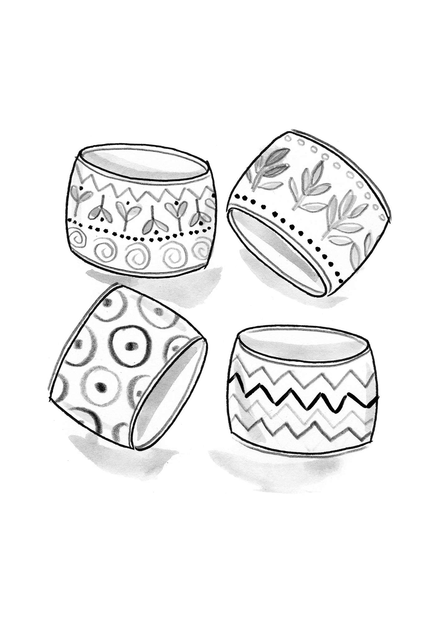“Marzipan” papier-mâché napkin rings multicoloured