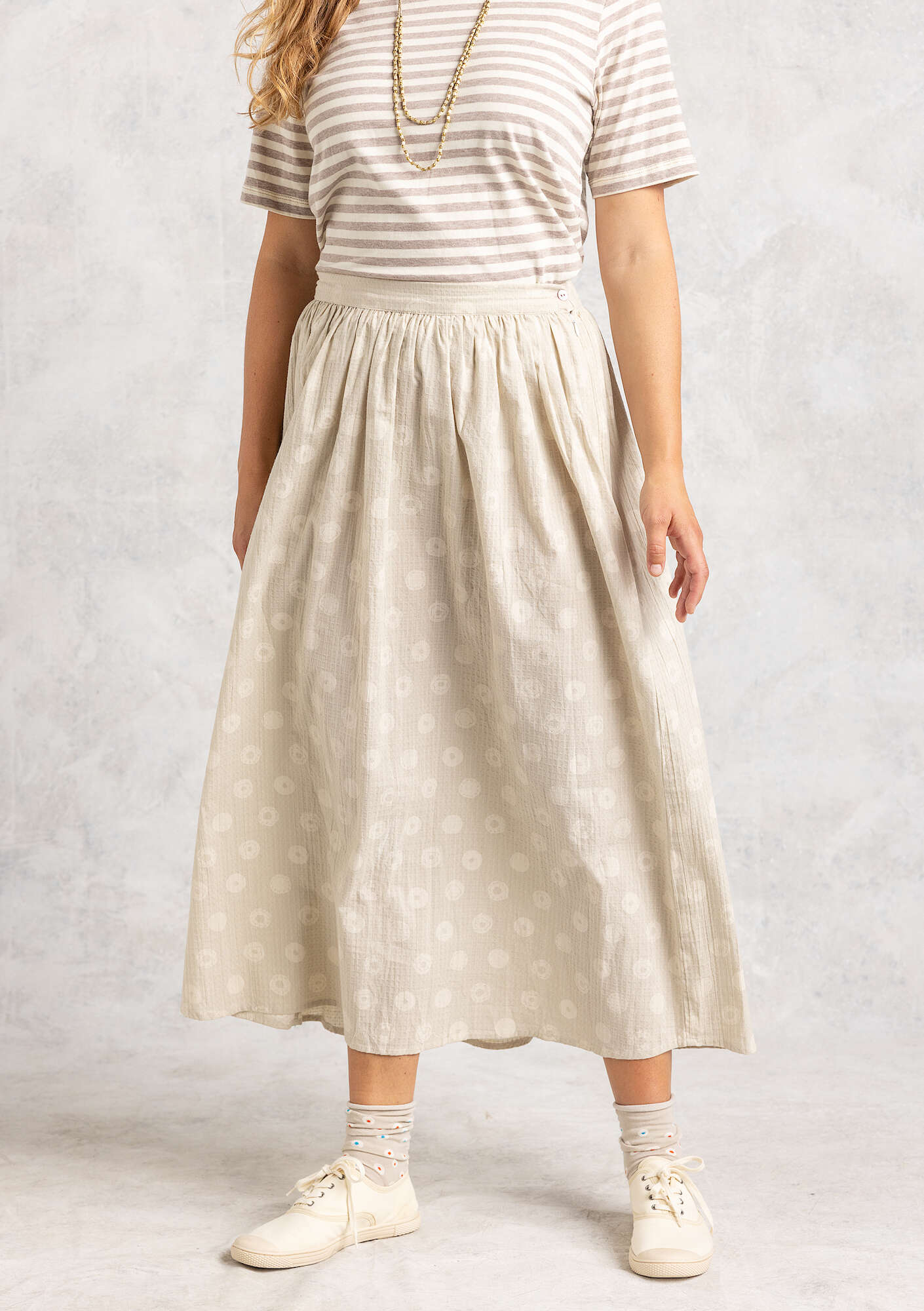 “Hilda” woven skirt in organic cotton natural/patterned