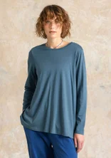 Stripete/ensfarget trikottunika «Ellen» i økologisk bomull / modal - indigo grønn