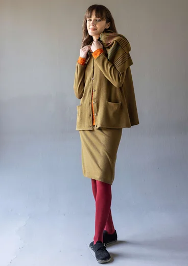 “Sylvi” striped and solid-colour organic cotton/wool cardigan - dark olive