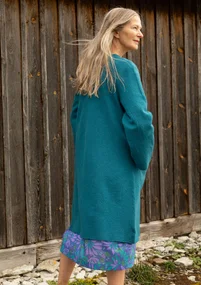 Coatigan in felted organic wool - petrol blue