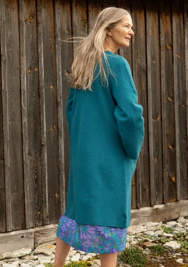 Coatigan in felted organic wool - petrol blue